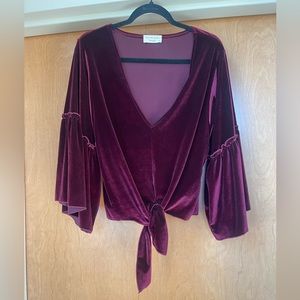 Bell sleeve burgundy velvet top